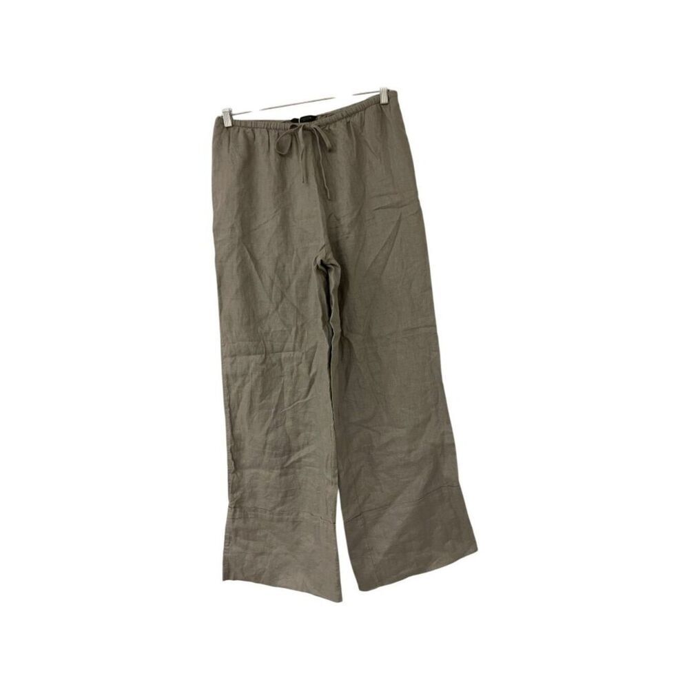 Zara Womens Wide Leg Pants M Gray Elastic Drawstring Linen Trousers 5344/240 NWT